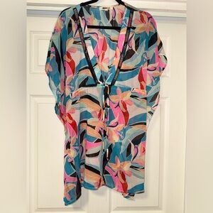 Whimsical Floral Multicolor Swim Cover Up Dress